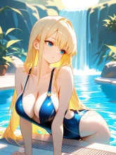 滝つぼの水着美女