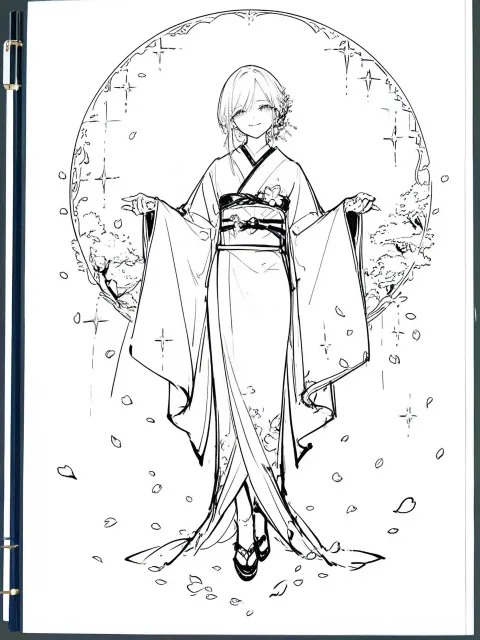 塗りつぶし無し、絶対に線描だけ、塗りつぶし無し、1girl