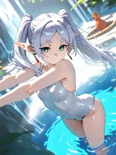 水浴びフ◯ーレン — School Swimsuit Art AI art on SUPPART