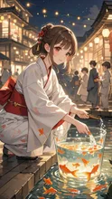 ゆっくり金魚すくいを楽しむ女の子