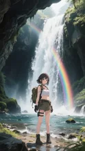 秘境の洞窟が開けたら滝と虹🌈マイナスイオンが心地良い