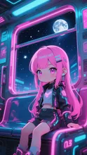 未来のピンク髪娘💕未来でも電車はあるんだよ❤️