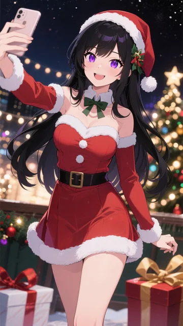黒髪サンタ娘💕自撮り中❤️欲しい❓💕