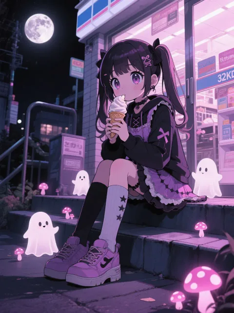 A yami kawaii girl with twin… - コンビニ帰りの夜