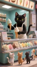 黒猫のステキなアイスクリーム屋さん✨食べ過ぎてポンポンこわさないでね