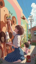 Cute Girl Mural Butterfly Anime