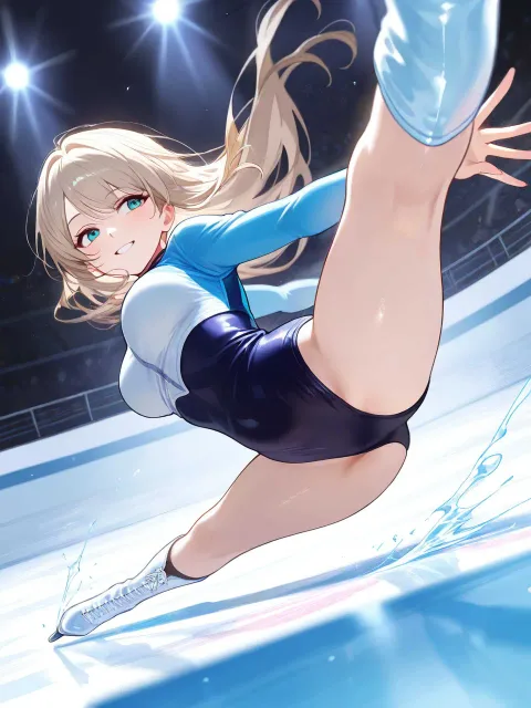 きらびやかな衣装の優美で色っぽいフィギュアスケーターの成年女…