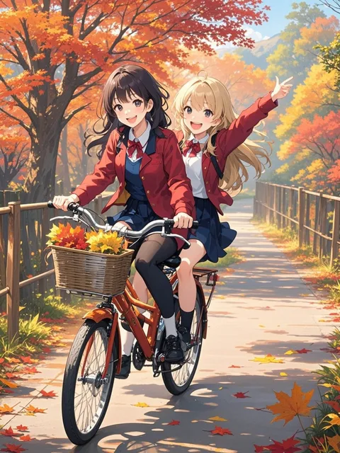 紅葉が舞い散る美しい秋の日 - 画像生成チャレンジ