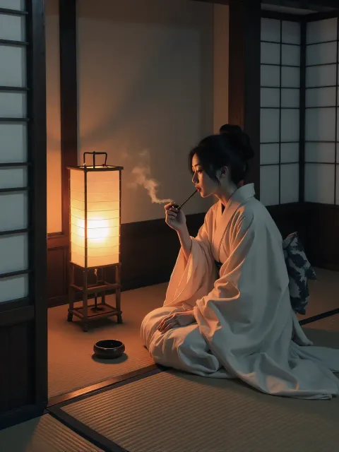 紙の火袋がほの明るいだけの古い行灯がひとつ置かれた座敷