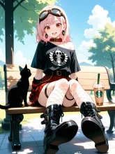 今日も公園でアフタヌーン・ティー…パンク娘と黒ニャンコ…桃