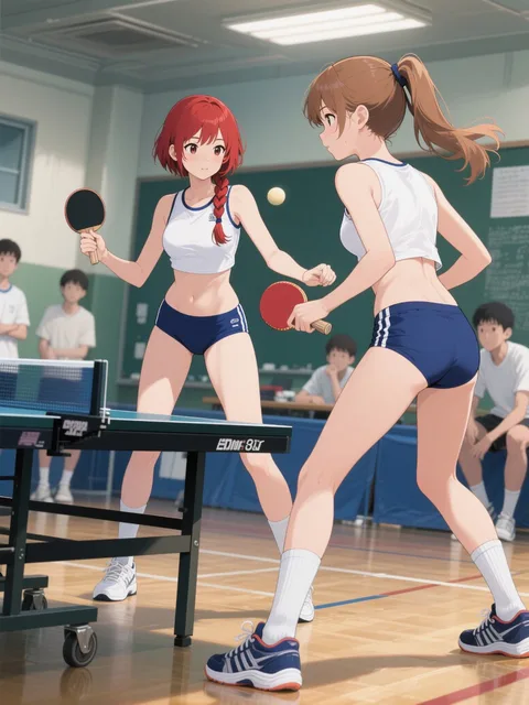 双子が卓球をする