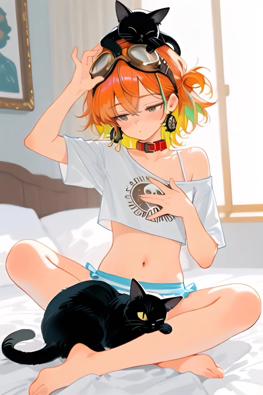 朝はやっぱり眠いです…パンク娘と黒ニャンコ…橙
