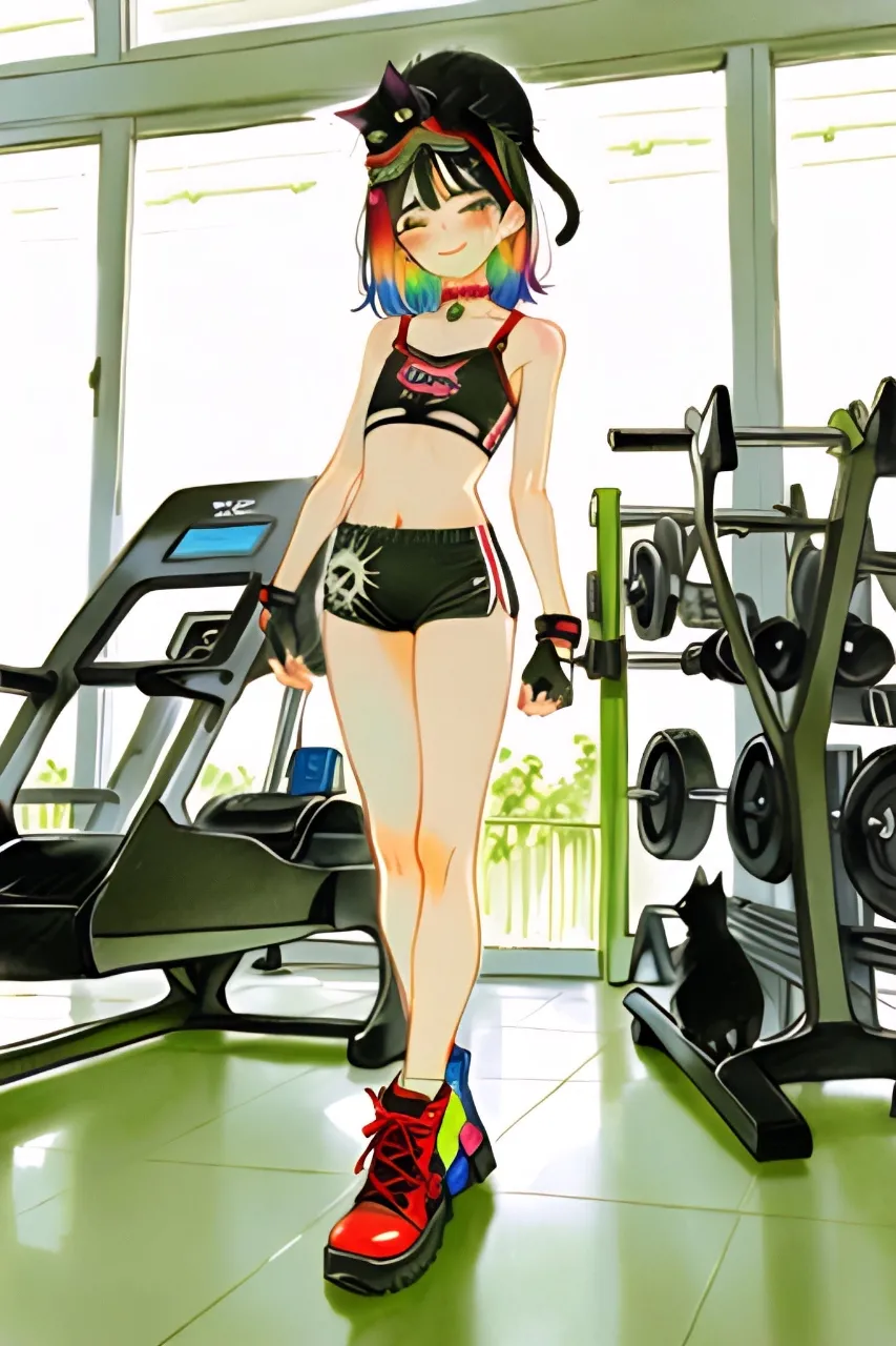 スポーツジムにやってきた…パンク娘と黒ニャンコ…黒
