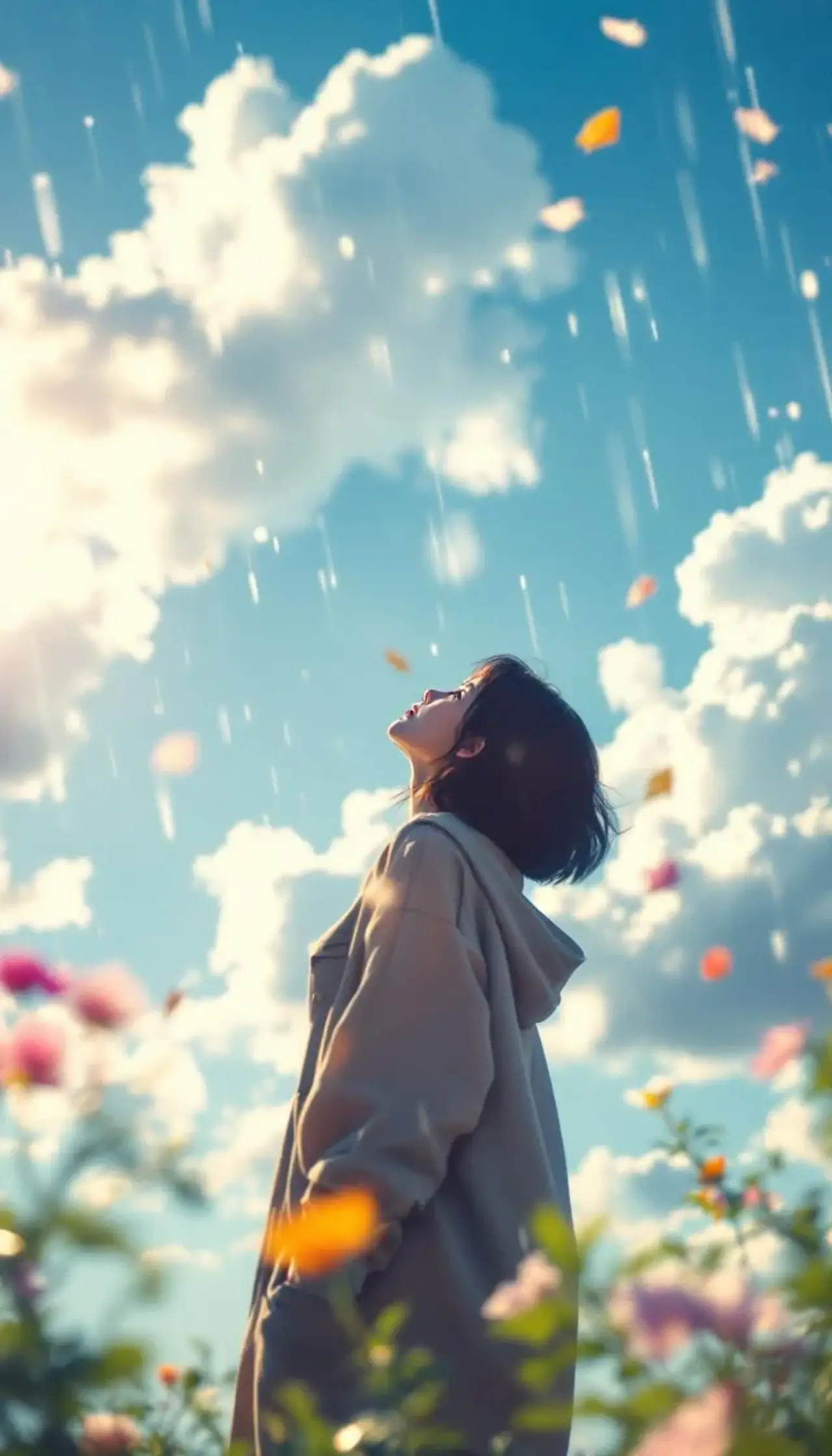 梅雨に晴れ間に、空を見上げる少女 — SUPP59509422さんのAIイラスト