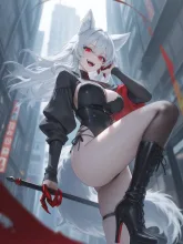狼娘のリボンで拘束され食べられちゃうシーン