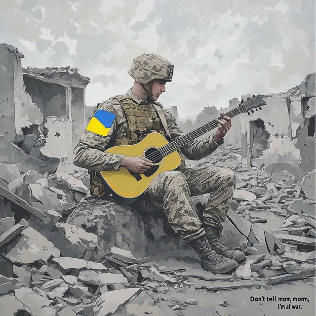 A modern soldier with the Ukrainian flag printed on his epau…
