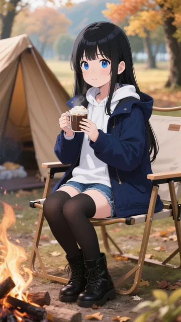 黒髪娘💕紅葉を楽しみながらキャンプ⛺️