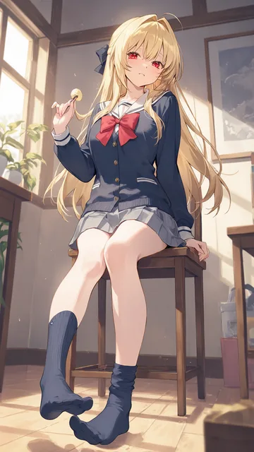赤い目の金髪美少女が靴下を脱いでその足を嗅がせてくる