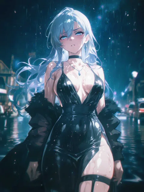 裏切りの夜、ずぶ濡れの美少女、悲しみ、濡れ透け、ネオン
