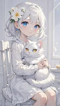 白髪の少女とオッドアイの白猫𓃠 — 𓃠フワフワ猫の甘々天使🪽ニャルル🤍さんのAIイラスト