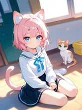 セーラー服が似合う可愛いネコ耳少女 — ガムルさんのAIイラスト
