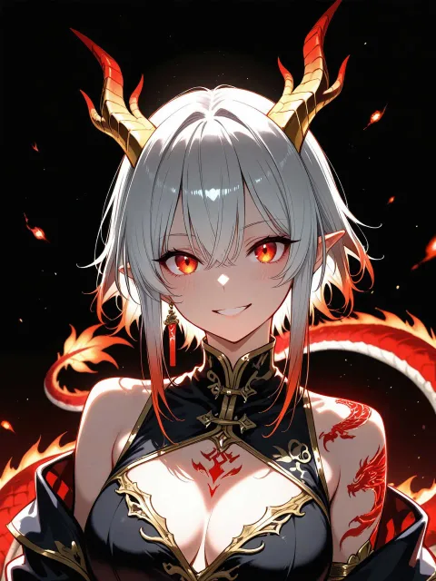 1人の龍少女、龍の擬人化、龍の姫様、龍の鱗が元になった衣装
