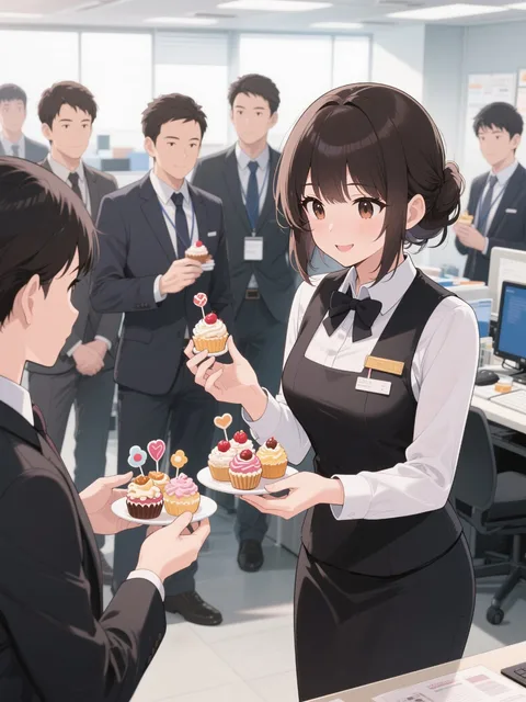 職場の女性たちが協力して、男性社員全員に手作りのお菓子を贈る