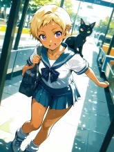 エリザベス・ローゼンクロイツ・安倍と路面電車 — プリーツスカートイラストのAIイラスト|SUPPART