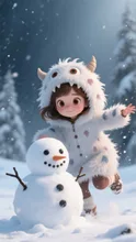 雪だるまと女の子