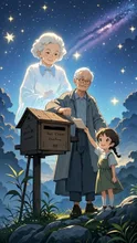 空の郵便局——星に手紙を送る人 — OreoさんのAIイラスト