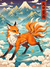 「墨彩の九尾：宋画の雄大と浮世絵の風韻を融合した神獣図」