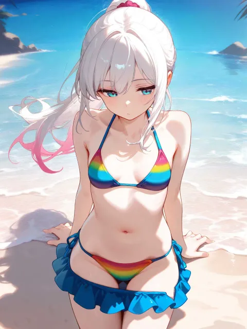 陰毛 小さいおっぱい 貧乳 ビキニ水着 ビーチ