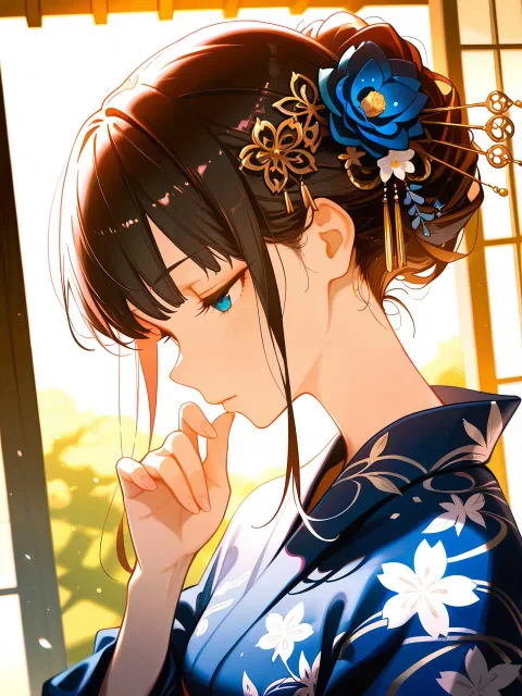 Maiko、navy-blue kimono、Yuzen - 祇園祭の舞妓