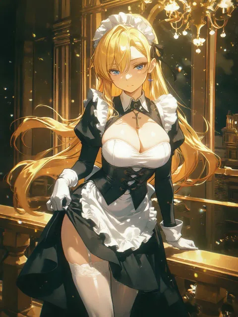メイド服に白手袋の凛々しく色っぽい女装美男子執事 - 秘書 vs 受付嬢
