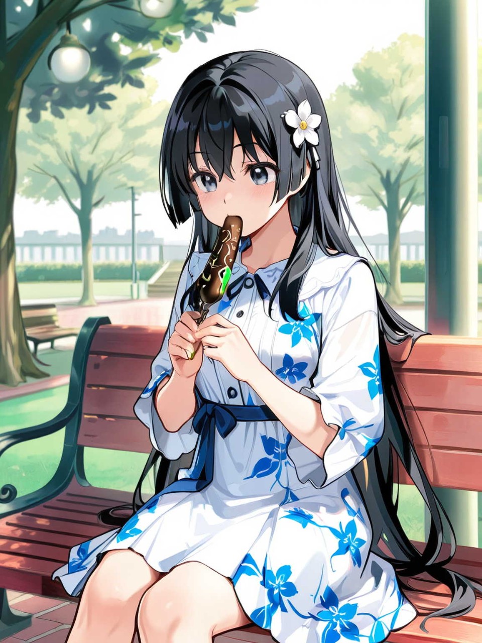 公園でチョコレートバナナを食べるの午後のひととき過ごす佐天涙子ちゃん