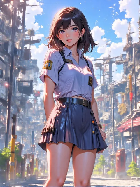 街頭に佇むミニスカポリス