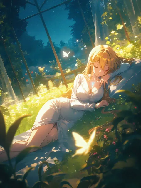 夜の温室で眠る