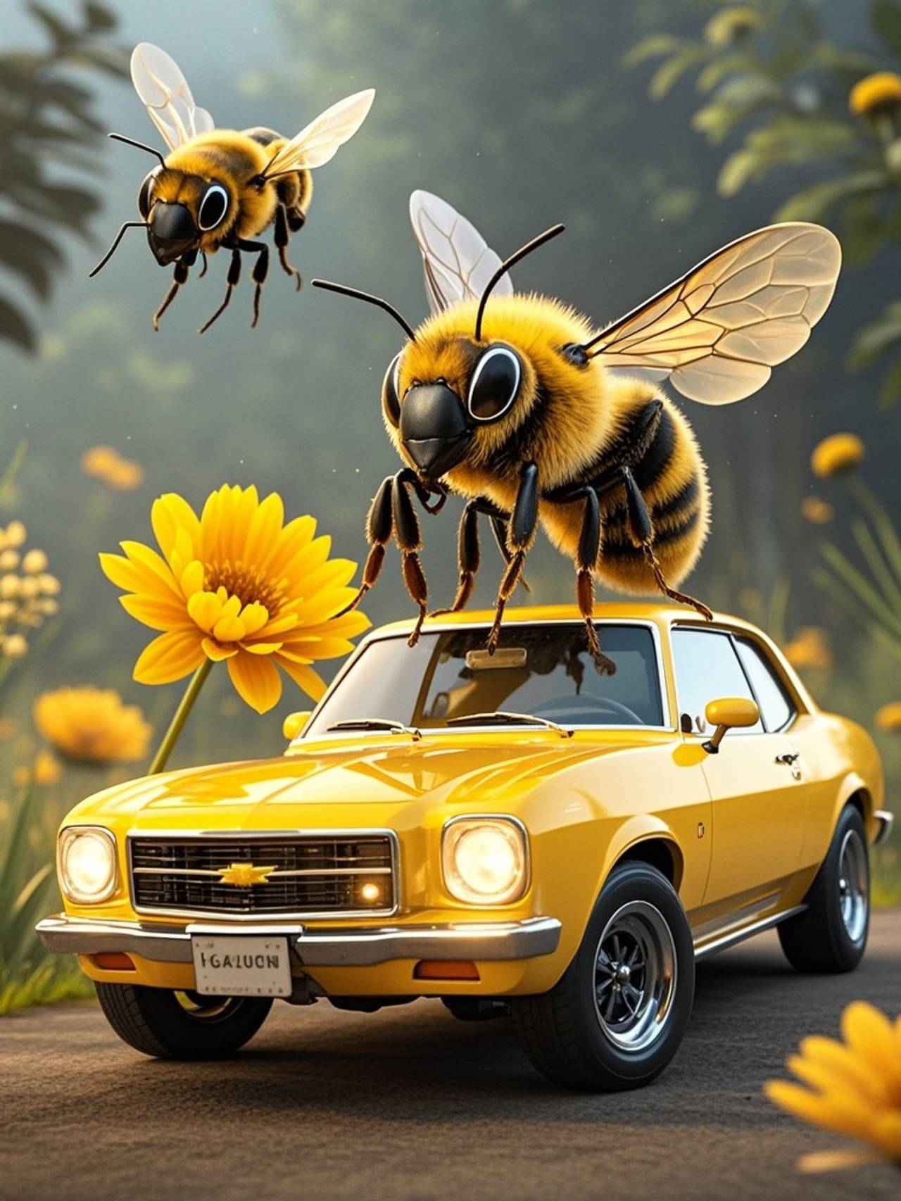 Big bees collect honey. — 詩☕さんのAIイラスト