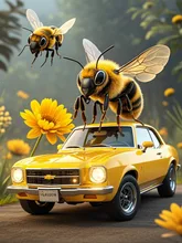 Big bees collect honey. — 詩☕さんのAIイラスト