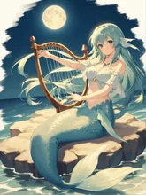 竪琴を弾く人魚 — 満月イラストのAIイラスト|SUPPART