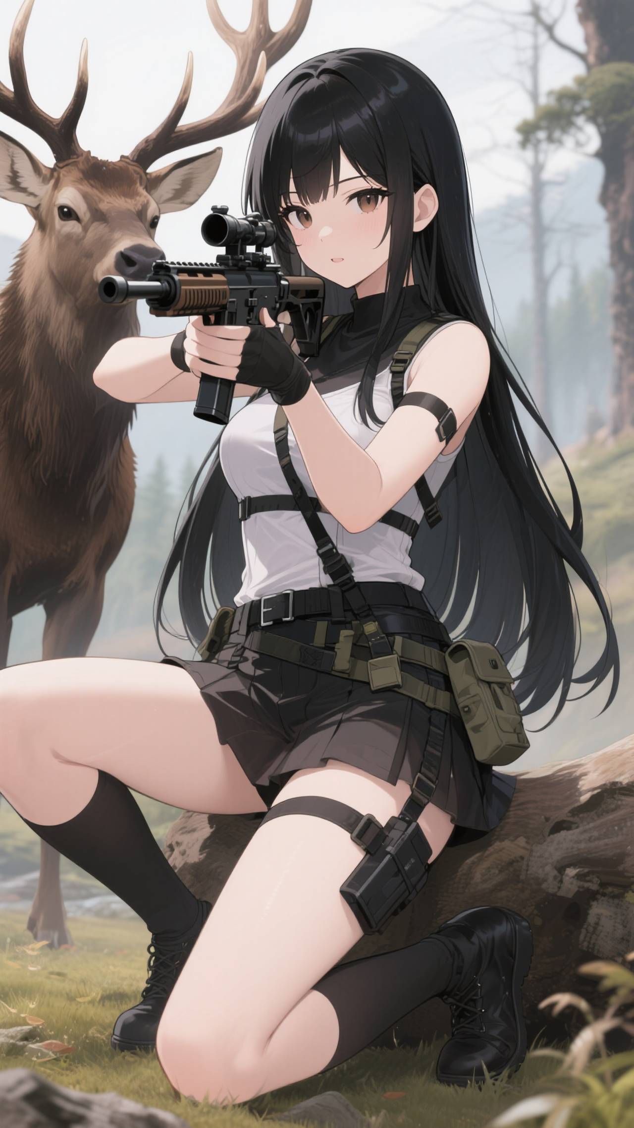 黒髪乙女💕密猟者からヘラジカを守る❤️