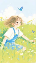 Whimsical Blue Wing Butterfly Child Laugh Tall Grass