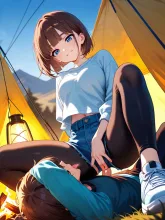 キャンプ女子·焚き火を囲む夜 の投稿作品