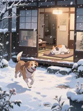犬は庭駆け回り、猫はコタツで丸くなる
