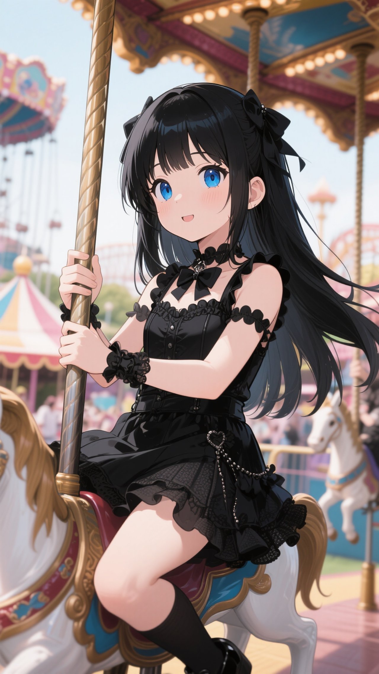黒髪娘💕やっぱりメリーゴーランドは乗りたいかな❤️ — りゆさんのAIイラスト