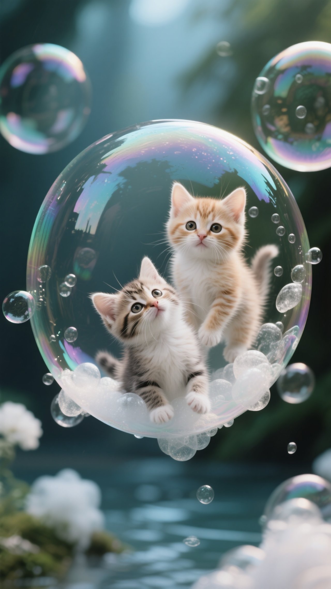 シャボン玉の中の子猫