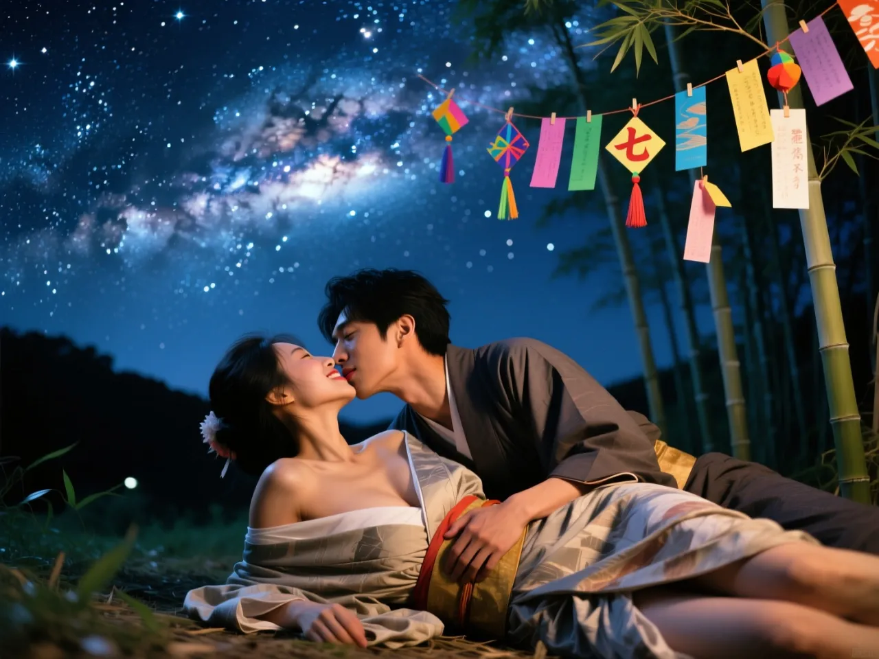 七夕の夜の織姫と彦星