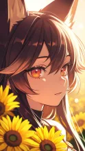 月夜の向日葵畑・狐娘