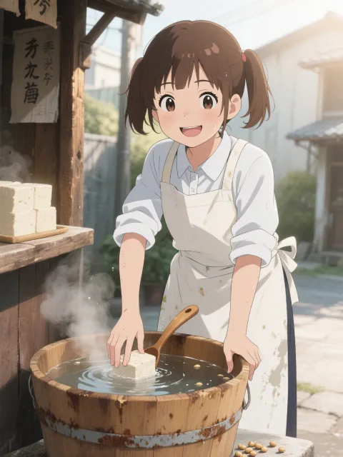 豆腐造り知らないAIに教えてやる、出来たての豆腐は冷やしてるので湯気は出ねぇぞ