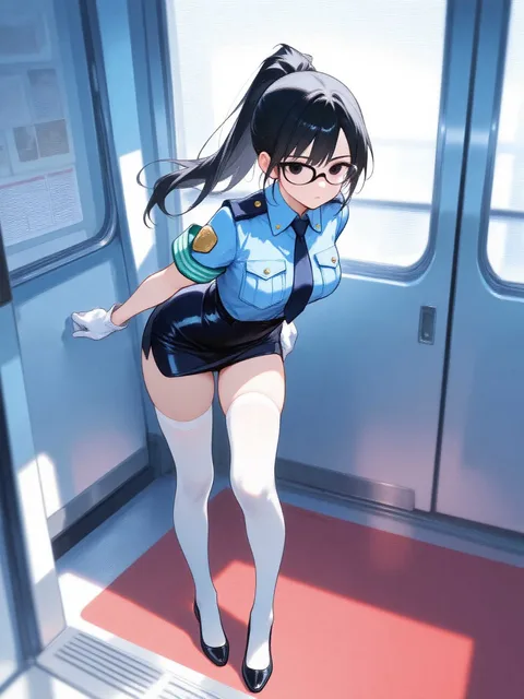 上出来な黒髪ポニテ眼鏡ニーハイミニスカポリス